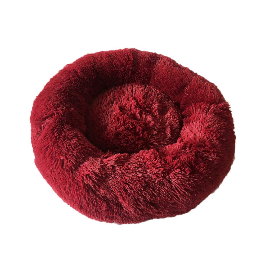 PetVogue Round Donut Cat and Dog Cushion Bed, Self-Warming and Cozy Anti-Slip, Waterproof Base, Machine Washable RED