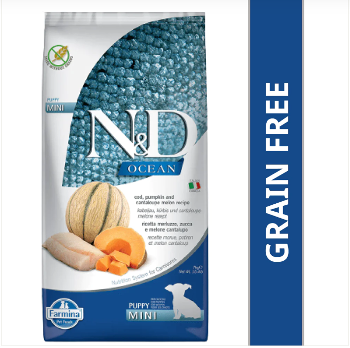 Farmina N&D Ocean Cod Pumpkin & Cantaloupe Melon Grainfree Dog Dry Puppy Mini Breed 2.5KG