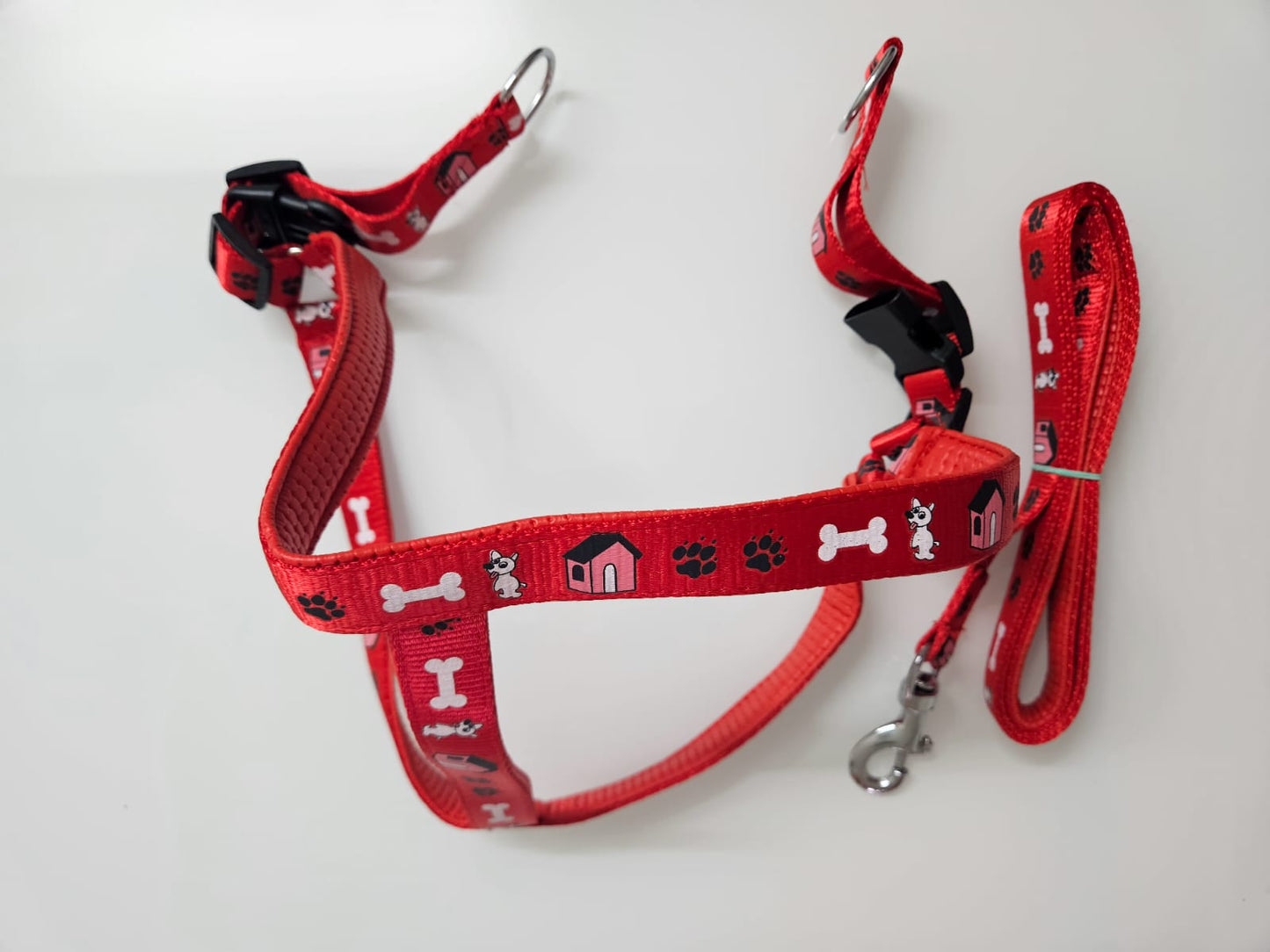 Pettrends Paw/Bone Printed Soft Nylon Body Belt Padded 1" and Leash with Adjustable Quick Release (Copy)