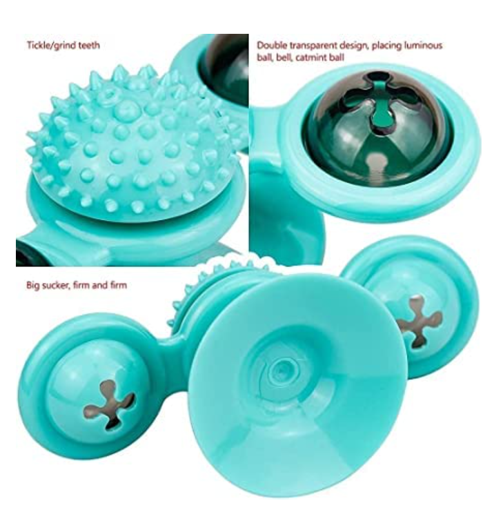 Pettrends Interactive Cat Toy with Suction Cup Brush Wall Mount Cat Spinner