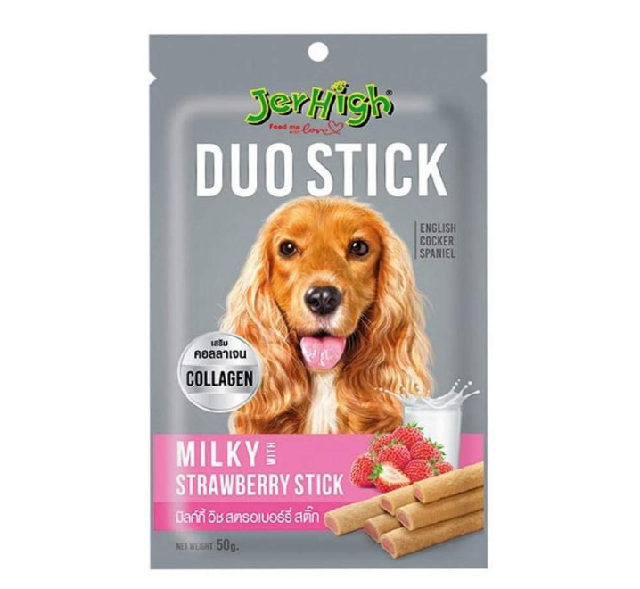 JerHigh Duo Stick Dog Treat - Milk with Strawberry Stick