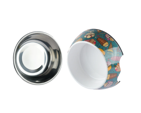 Pettrends Ice Cream and Muffins Pattern Melamine & Stainless Steel Dogs and Cats Feeding and Bowl