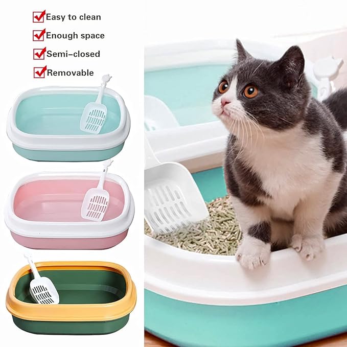 Pet Pattern Cat Litter Box Tray with Free Scooper Suitable for All Cat Breeds & Kittens