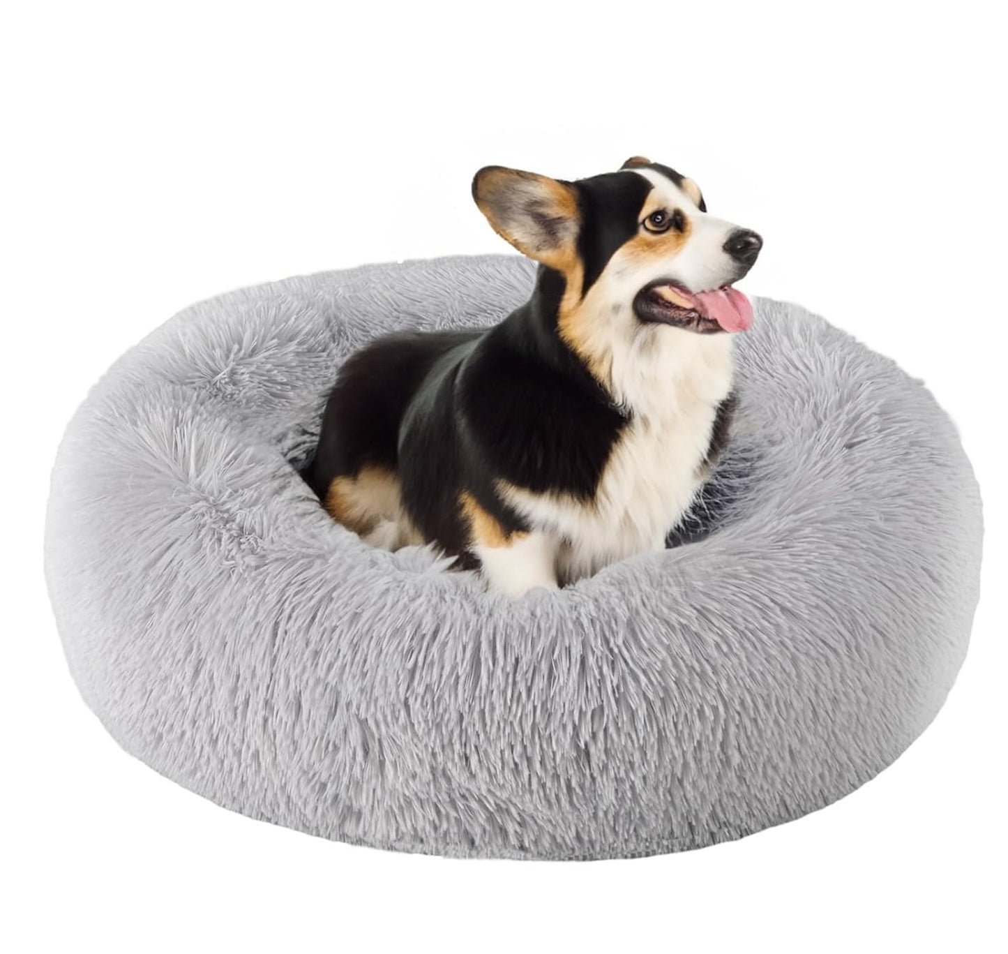 PetVogue Round Donut Cat and Small Dog Cushion Bed, Self-Warming and Cozy Anti-Slip, Waterproof Base, Machine Washable, Durable -Grey