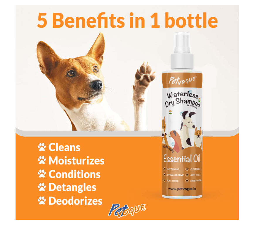 PetVogue Dog Dry Shampoo Bath - Dog Natural Waterless Spray Shampoo (Made In India) 200ml