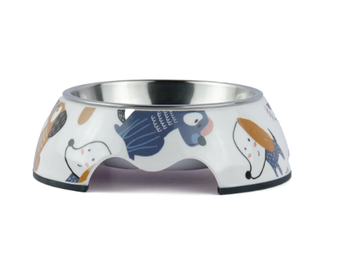 Pettrends Cartoon Pattern Melamine & Stainless Steel Dogs and Cats Feeding and Bowl