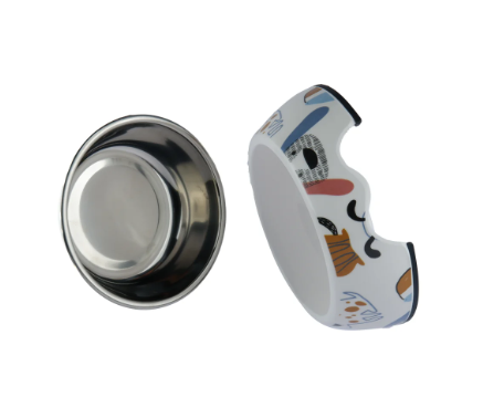 Pettrends Cartoon Pattern Melamine & Stainless Steel Dogs and Cats Feeding and Bowl