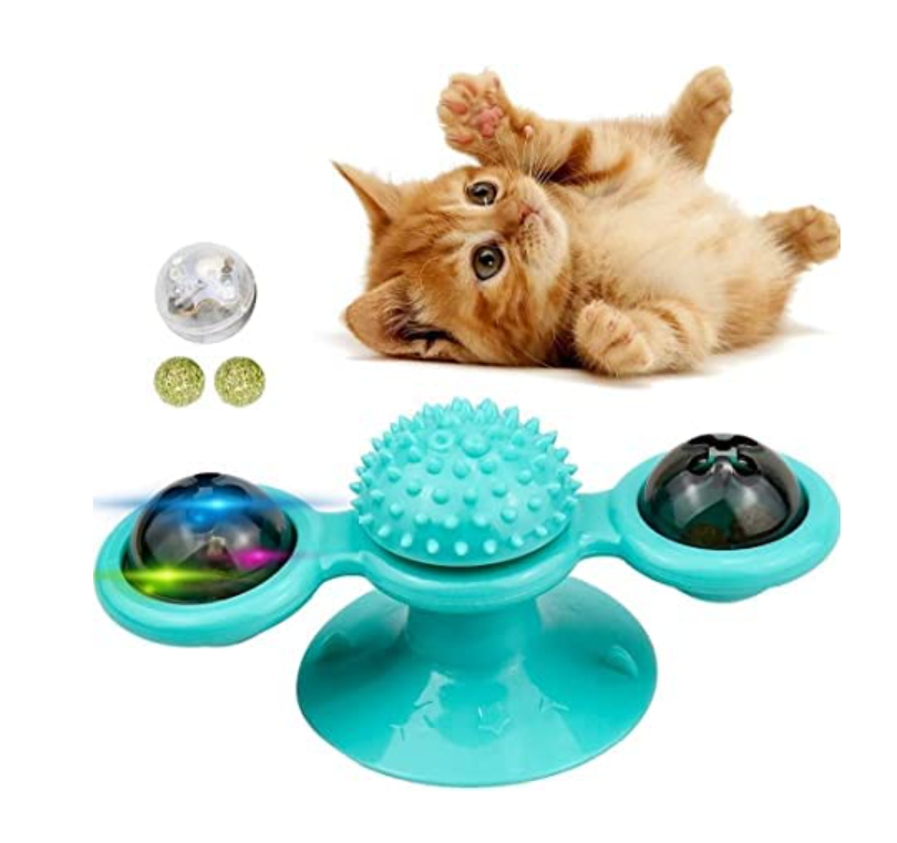 Pettrends Interactive Cat Toy with Suction Cup Brush Wall Mount Cat Spinner