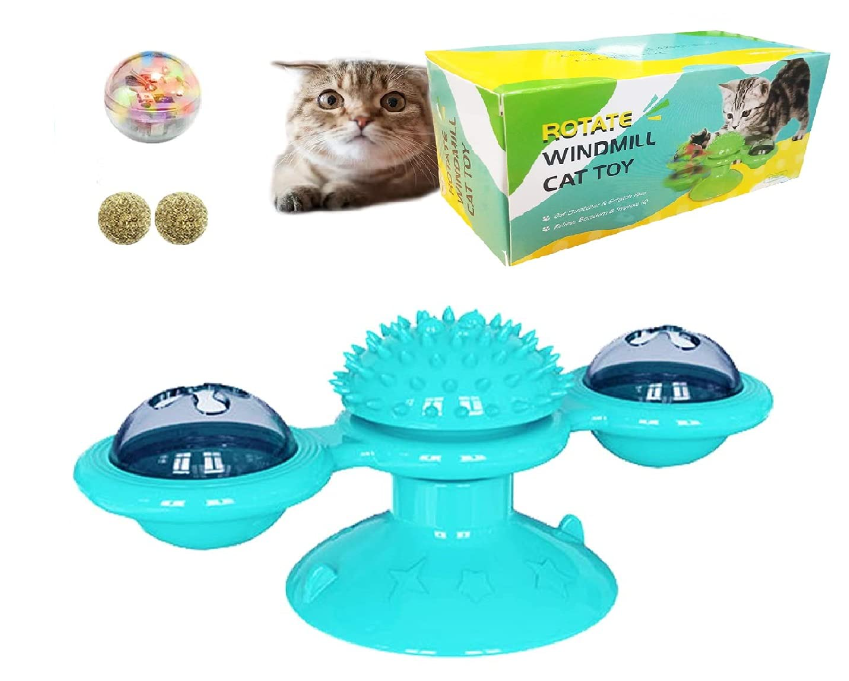 Pettrends Interactive Cat Toy with Suction Cup Brush Wall Mount Cat Spinner
