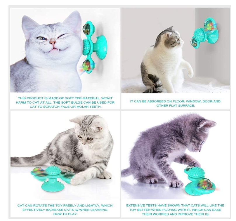 Pettrends Interactive Cat Toy with Suction Cup Brush Wall Mount Cat Spinner