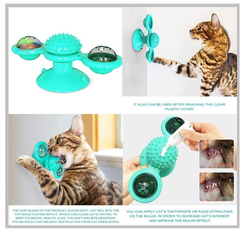 Pettrends Interactive Cat Toy with Suction Cup Brush Wall Mount Cat Spinner
