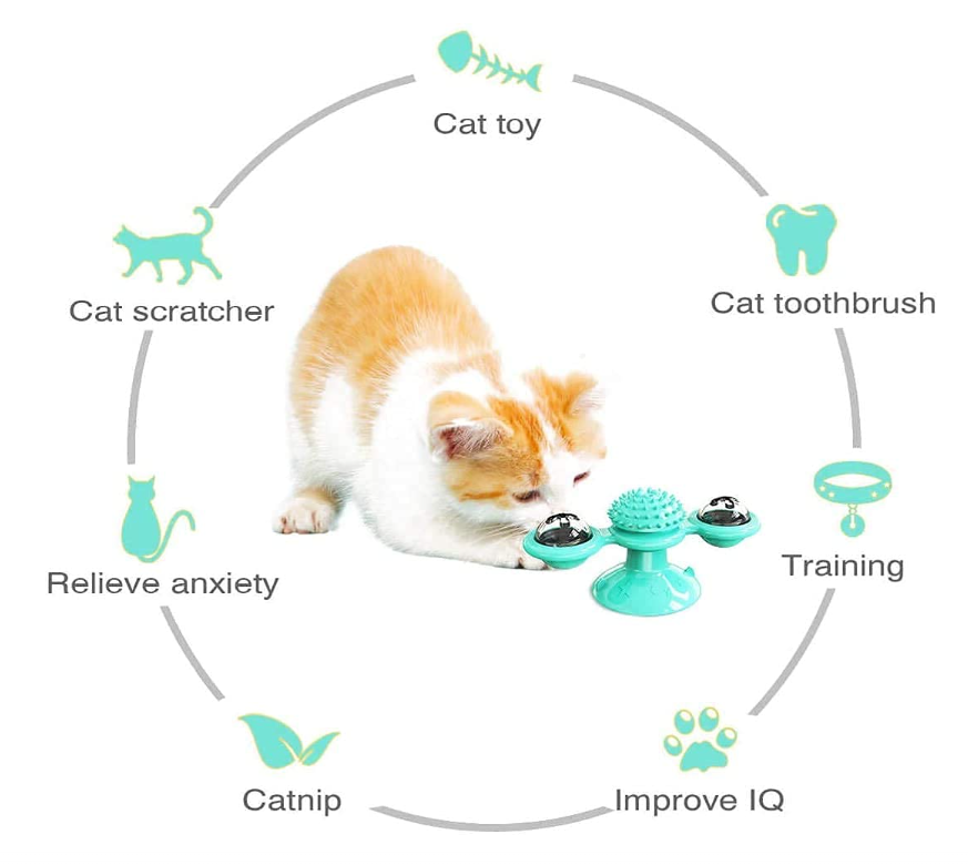 Pettrends Interactive Cat Toy with Suction Cup Brush Wall Mount Cat Spinner