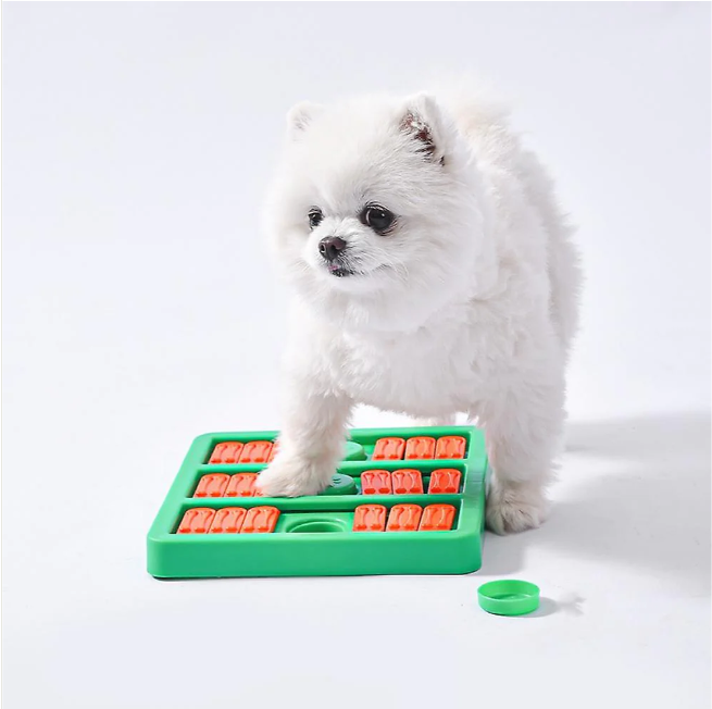 Pettrends Slow Feeder Rectangle Shaped Interactive Toy for Dogs (Green/Orange)
