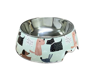Pettrends Trifle Pattern Melamine & Stainless Steel Dogs and Cats Feeding and Bowl