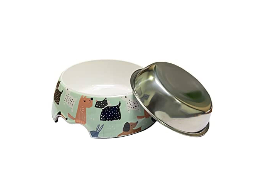 Pettrends Trifle Pattern Melamine & Stainless Steel Dogs and Cats Feeding and Bowl